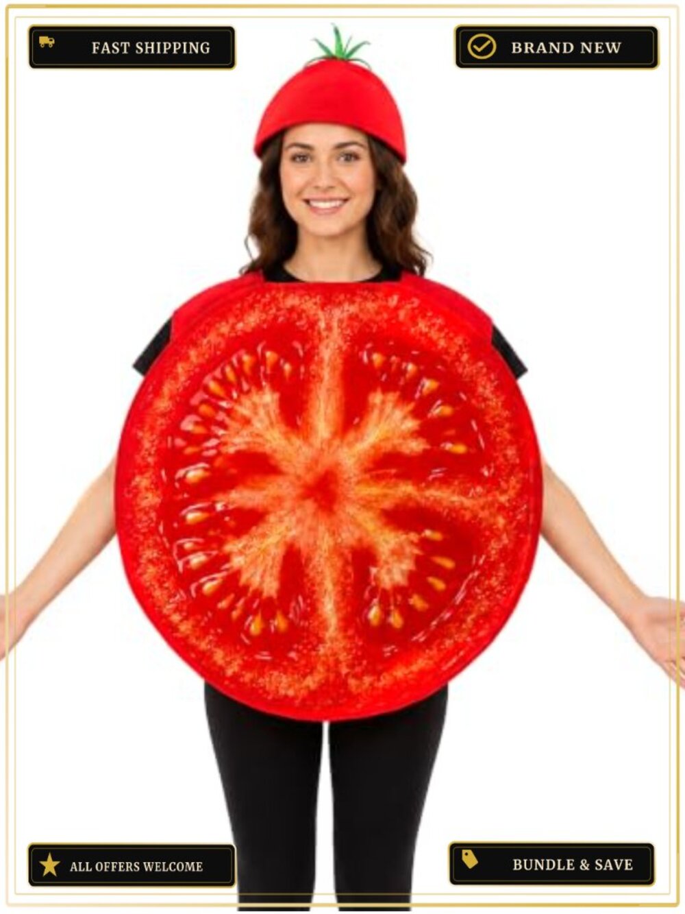 Adult Halloween Sliced Fruit Vegetable Costume Pullover Tunic & Hat Set
